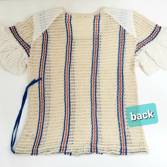 Free People Urban Outfitters Short Sleeve Knit Top LARGE Stripes Ruffled Sleeve - Picture 5 of 8